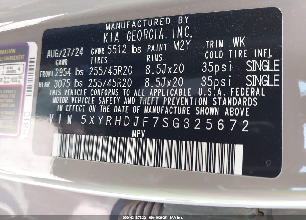 2025 KIA SORENTO X-LINE EX VIN: 5XYRHDJF7SG325672