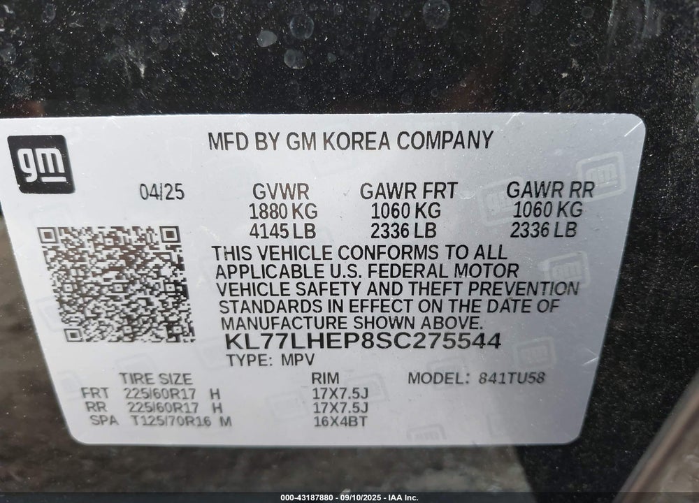 2025 CHEVROLET TRAX FWD LT VIN: KL77LHEP8SC275544