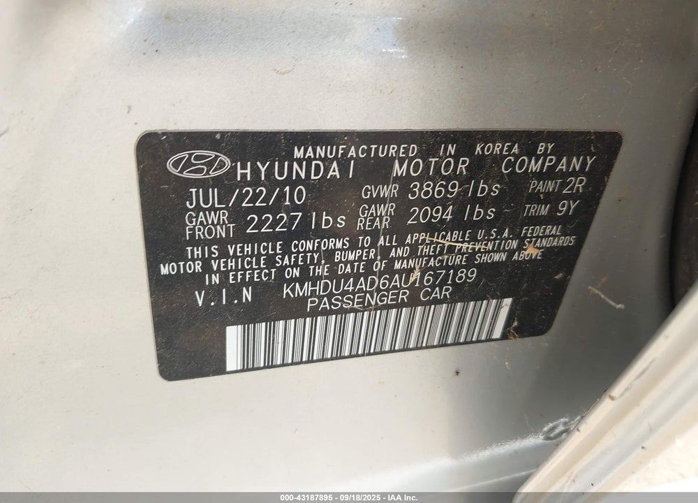 2010 HYUNDAI ELANTRA BLUE VIN: KMHDU4AD6AU167189