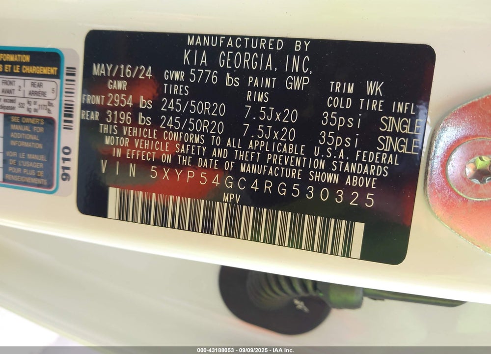 2024 KIA TELLURIDE VIN: 5XYP54GC4RG530325
