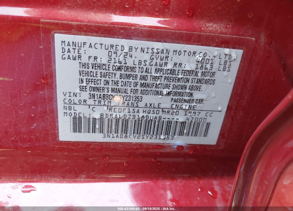 2025 NISSAN SENTRA VIN: 3N1AB8CV2SY231353