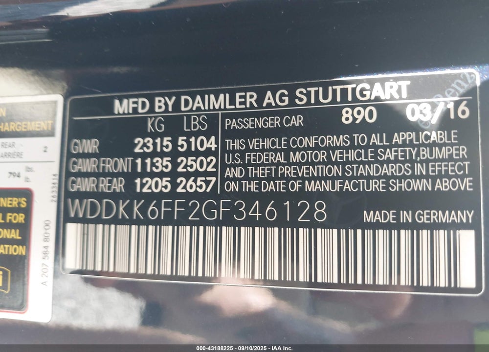 2016 MERCEDES-BENZ E 400 VIN: WDDKK6FF2GF346128