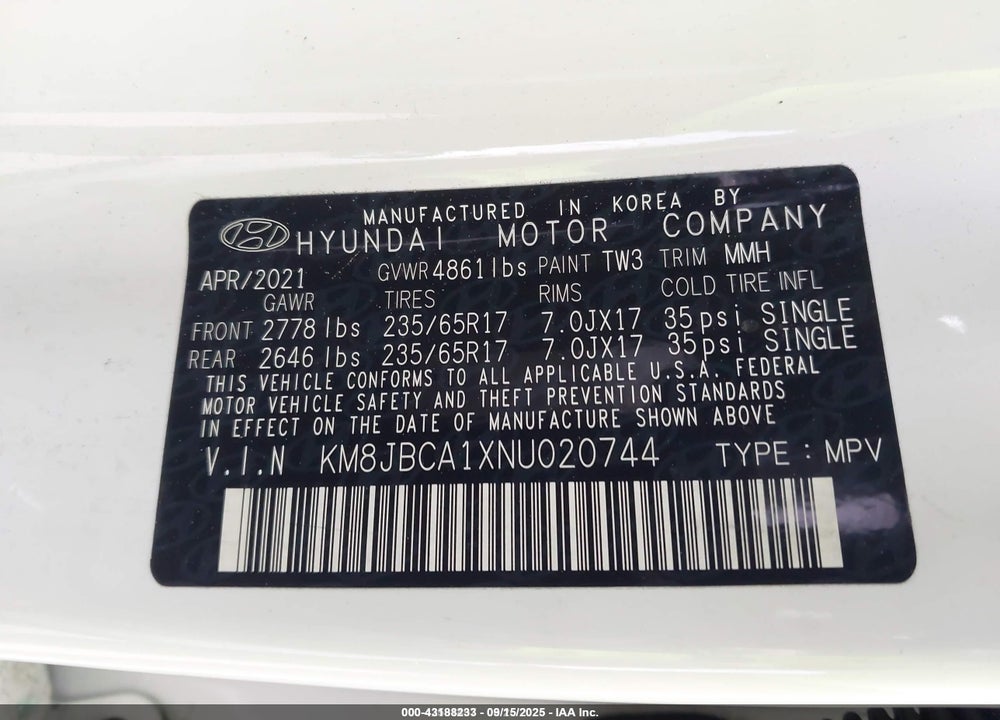 2022 HYUNDAI TUCSON HYBRID VIN: KM8JBCA1XNU020744
