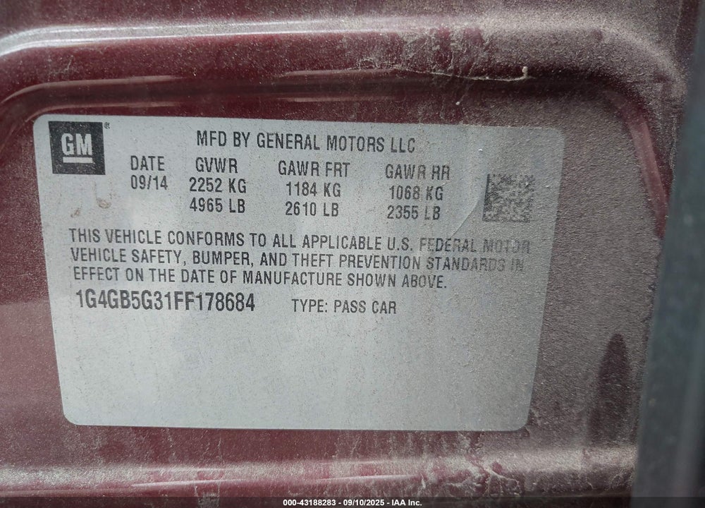 2015 BUICK LACROSSE VIN: 1G4GB5G31FF178684