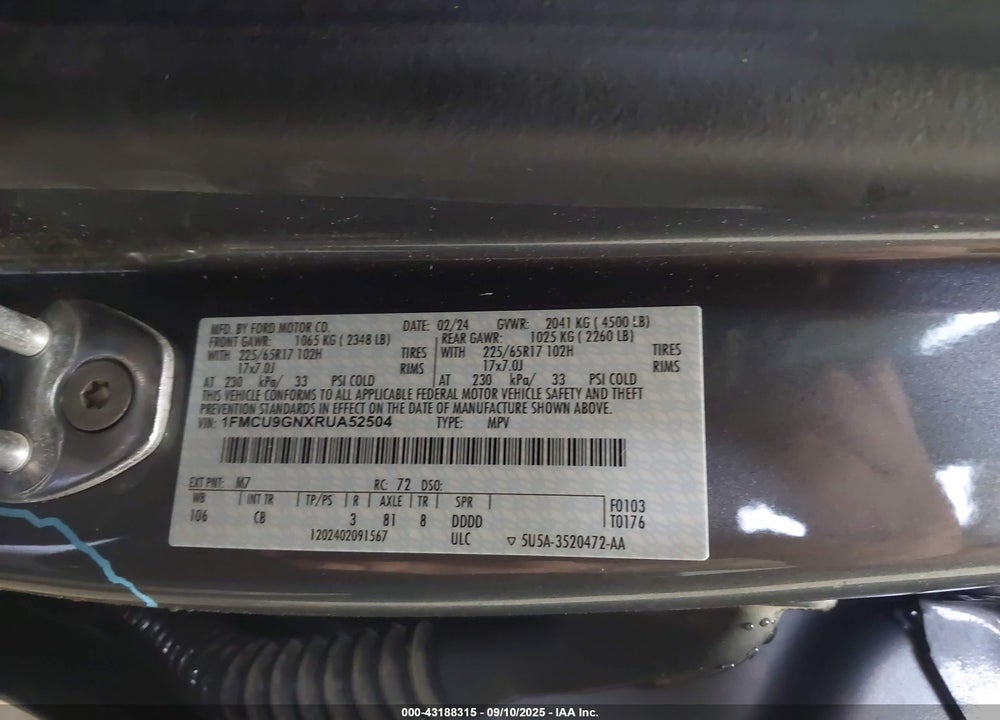 2024 FORD ESCAPE ACTIVE VIN: 1FMCU9GNXRUA52504