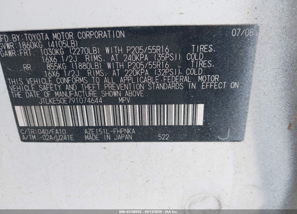 2009 SCION XB VIN: JTLKE50E791074644