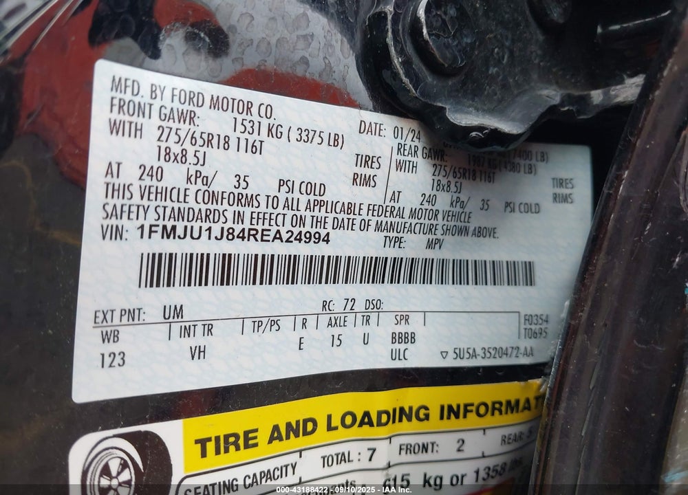 2024 FORD EXPEDITION VIN: 1FMJU1J84REA24994