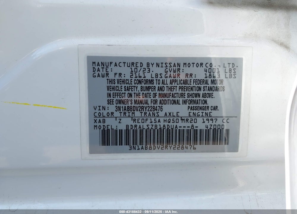 2024 NISSAN SENTRA SR XTRONIC CVT VIN: 3N1AB8DV2RY228476