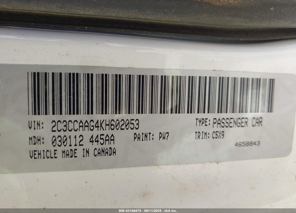 2019 CHRYSLER 300 VIN: 2C3CCAAG4KH602053