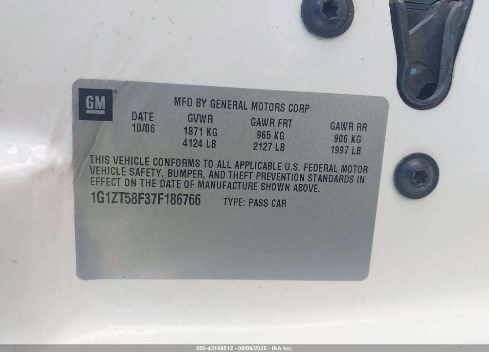 2007 CHEVROLET MALIBU LT VIN: 1G1ZT58F37F186766