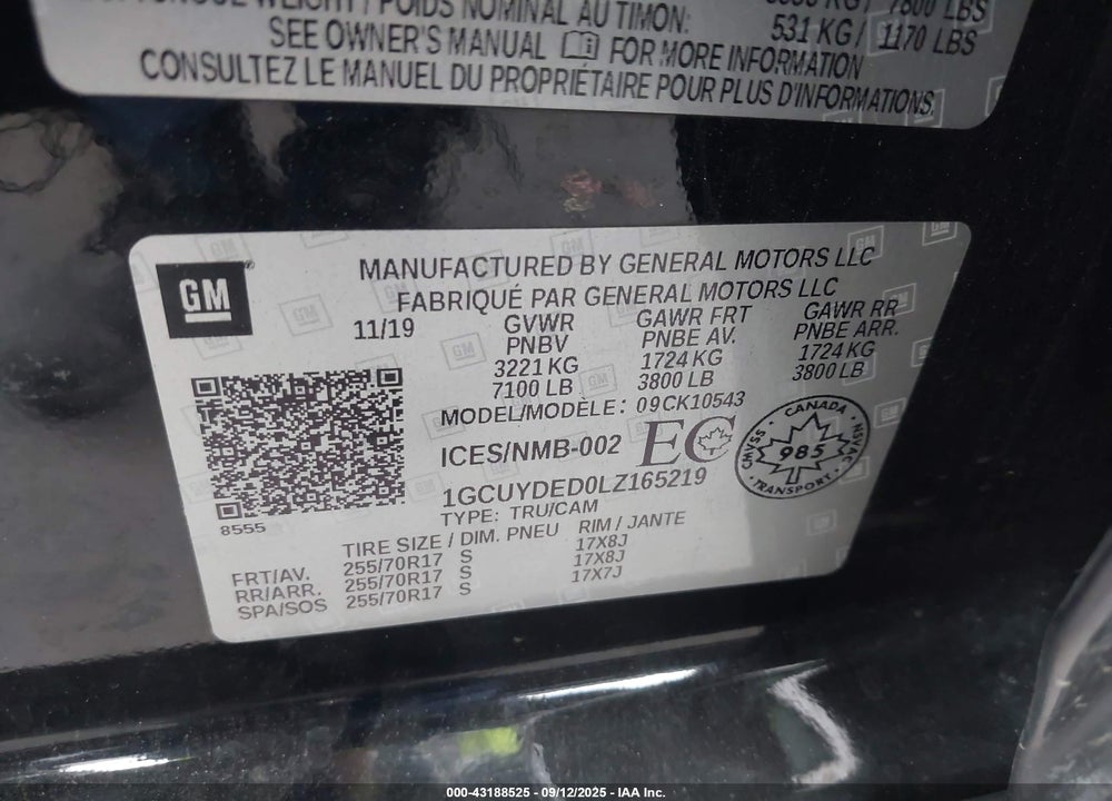 2020 CHEVROLET SILVERADO 1500 4WD STANDARD BED LT VIN: 1GCUYDED0LZ165219