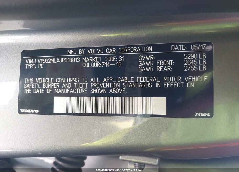 2018 VOLVO S90 T6 INSCRIPTION VIN: LVY992MLXJP018813