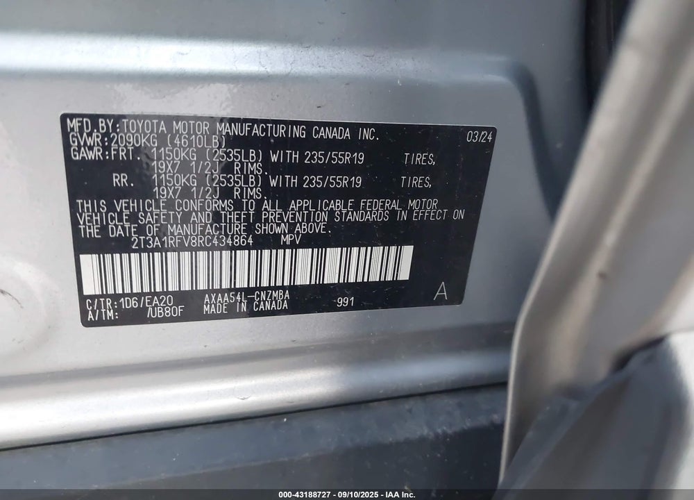 2024 TOYOTA RAV4 VIN: 2T3A1RFV8RC434864