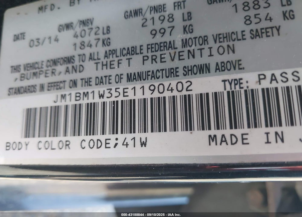 2014 MAZDA 3 VIN: JM1BM1W35E1190402