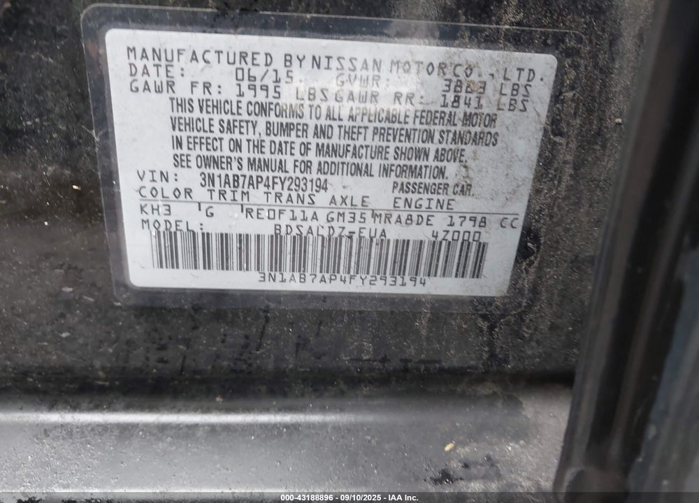 2015 NISSAN SENTRA VIN: 3N1AB7AP4FY293194