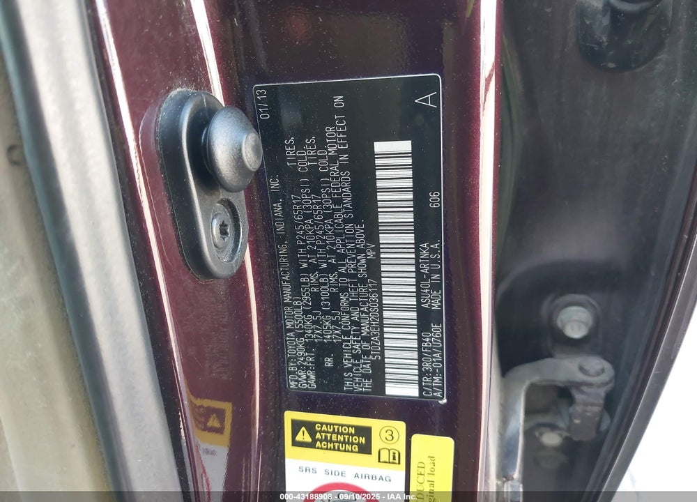 2013 TOYOTA HIGHLANDER VIN: 5TDZA3EH2DS036117