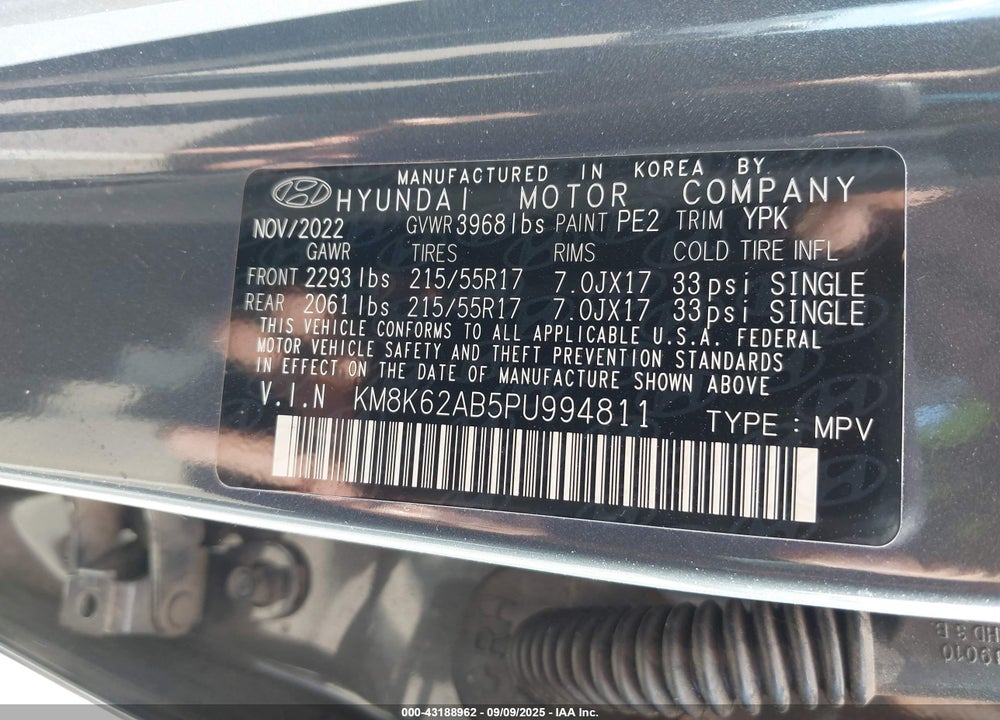2023 HYUNDAI KONA VIN: KM8K62AB5PU994811