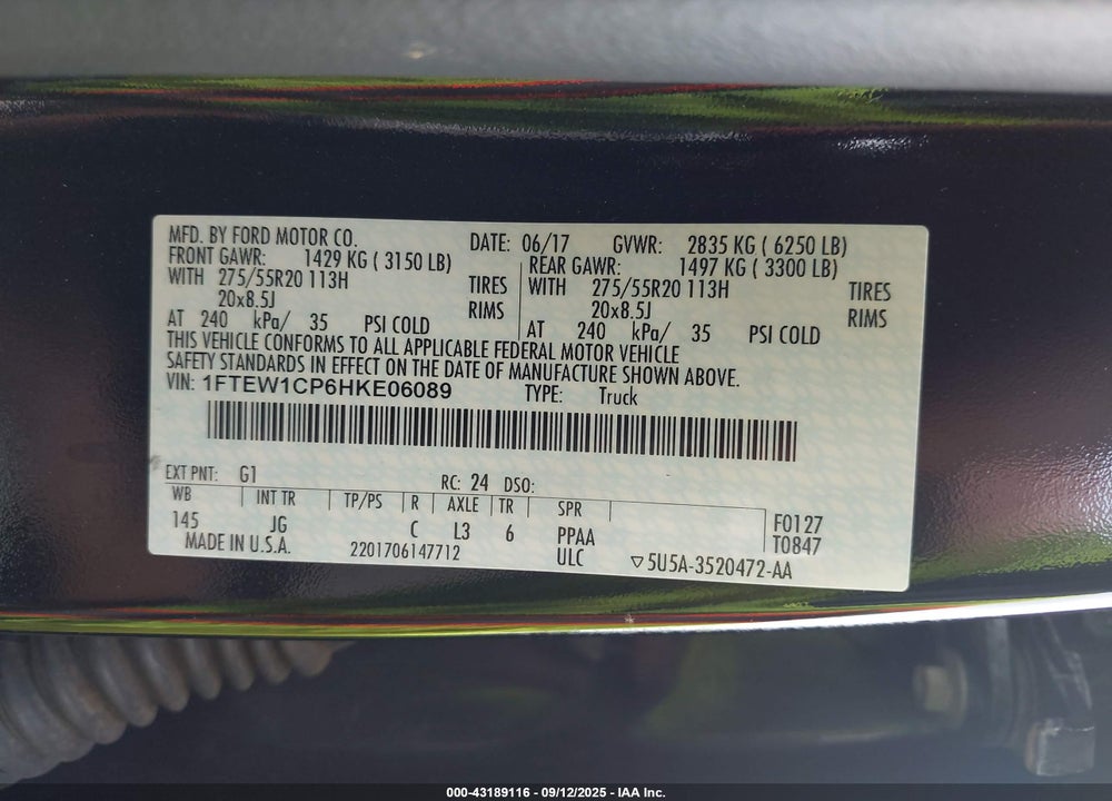 2017 FORD F-150 XL VIN: 1FTEW1CP6HKE06089