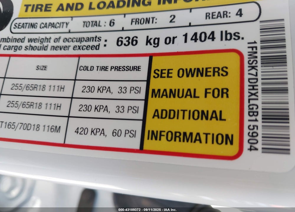 2020 FORD EXPLORER VIN: 1FMSK7DHXLGB15904