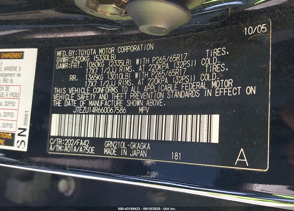 2006 TOYOTA 4RUNNER SR5 V6 VIN: JTEZU14R660067586