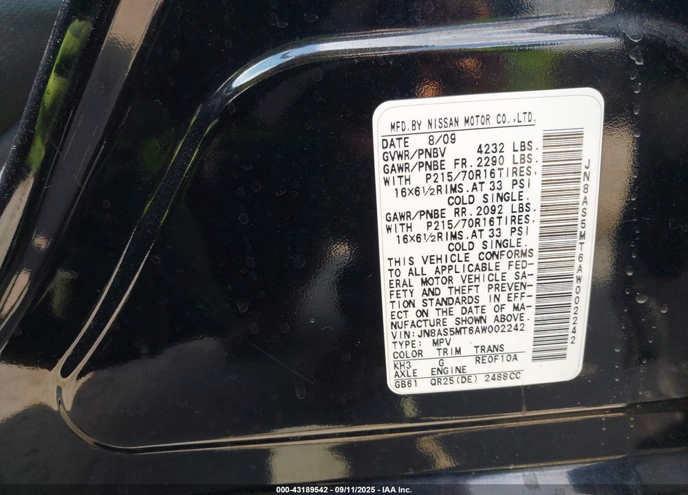 2010 NISSAN ROGUE VIN: JN8AS5MT6AW002242