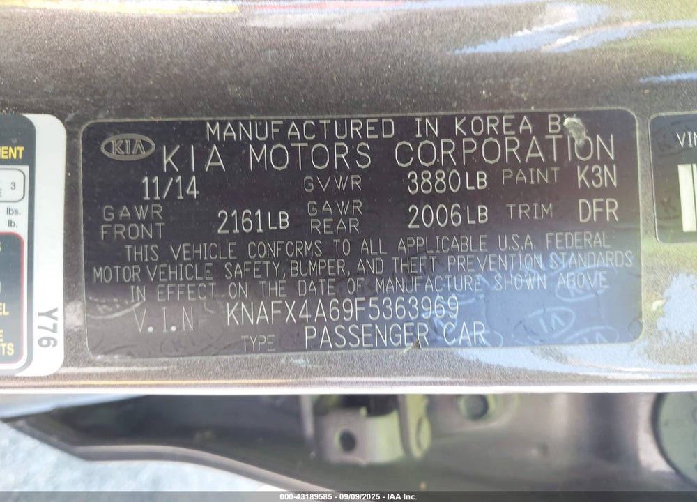 2015 KIA FORTE LX VIN: KNAFX4A69F5363969