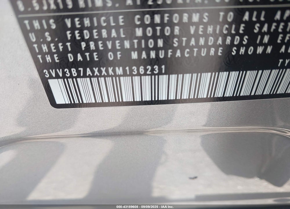 2019 VOLKSWAGEN TIGUAN VIN: 3VV3B7AXXKM136231