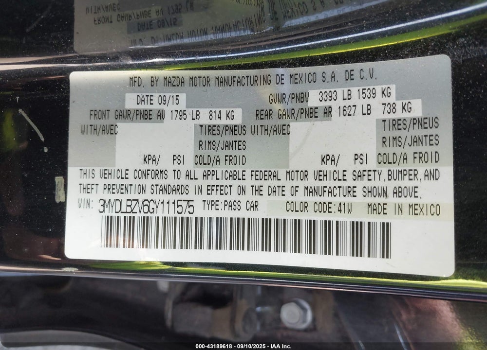 2016 SCION IA VIN: 3MYDLBZV6GY111575