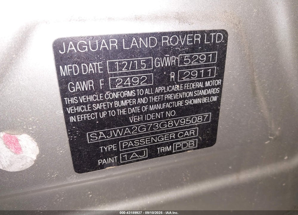 2016 JAGUAR XJ SERIES VIN: SAJWA2G73G8V95087