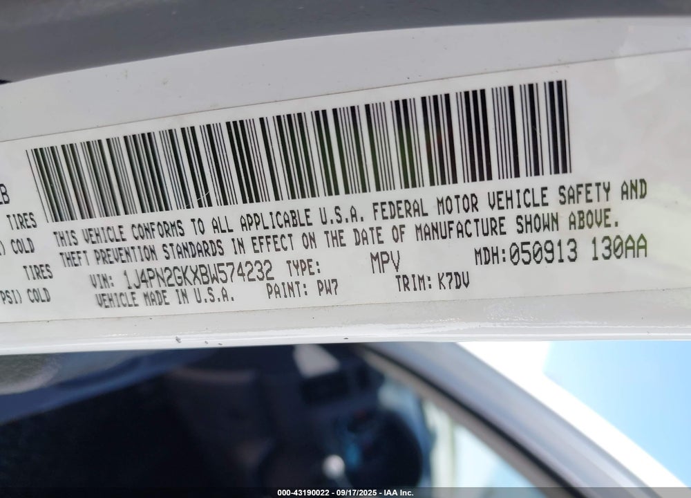2011 JEEP LIBERTY SPORT VIN: 1J4PN2GKXBW574232