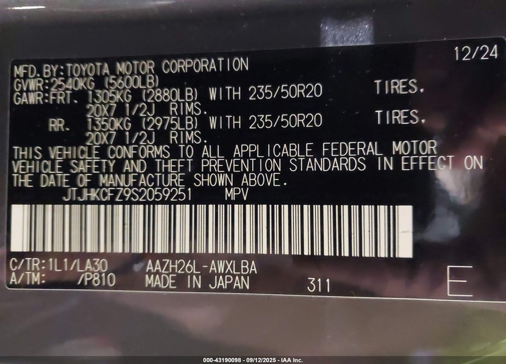 2025 LEXUS NX 450H LUXURY VIN: JTJHKCFZ9S2059251