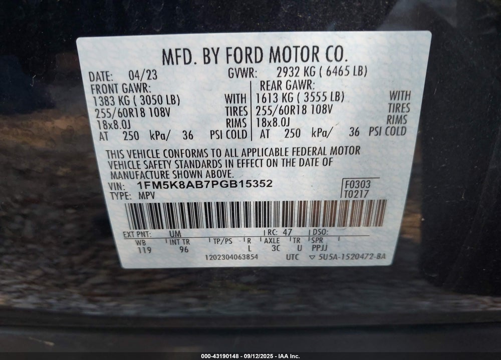 2023 FORD POLICE INTERCEPTOR UTILITY VIN: 1FM5K8AB7PGB15352