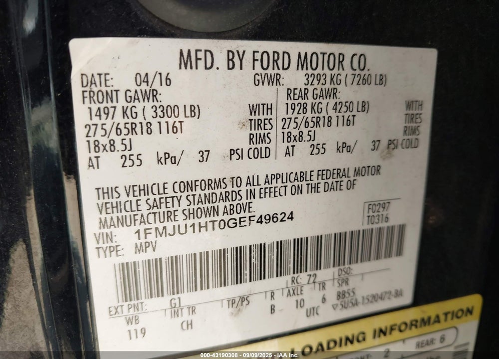 2016 FORD EXPEDITION XLT VIN: 1FMJU1HT0GEF49624
