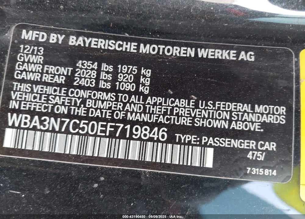 2014 BMW 428I VIN: WBA3N7C50EF719846