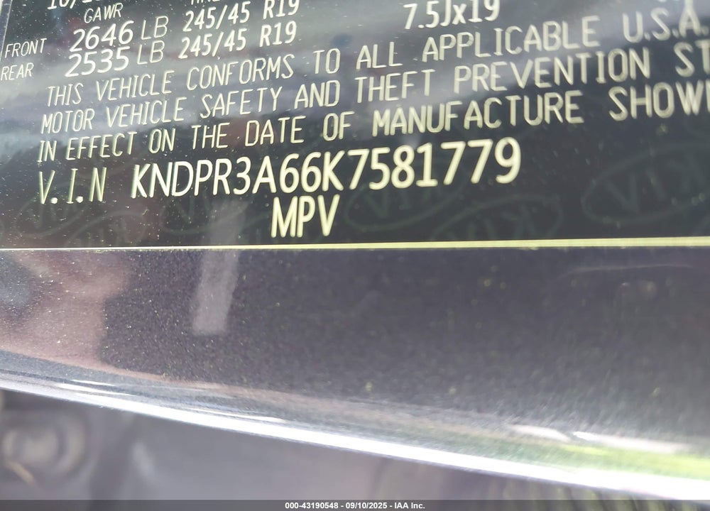 2019 KIA SPORTAGE SX TURBO VIN: KNDPR3A66K7581779