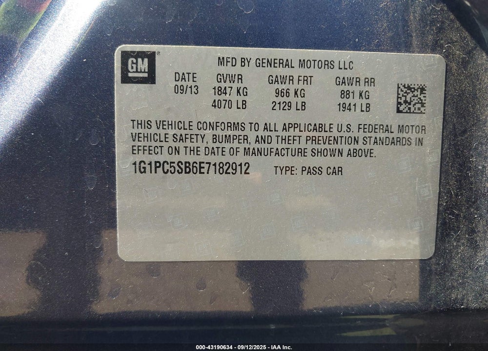 2014 CHEVROLET CRUZE VIN: 1G1PC5SB6E7182912