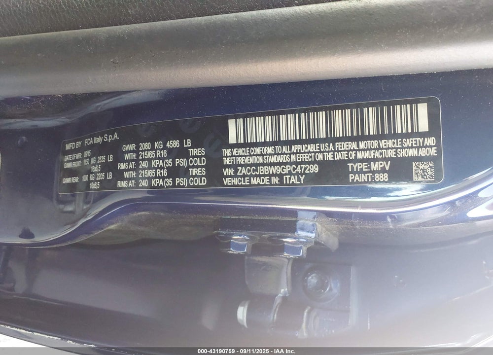 2016 JEEP RENEGADE VIN: ZACCJBBW9GPC47299