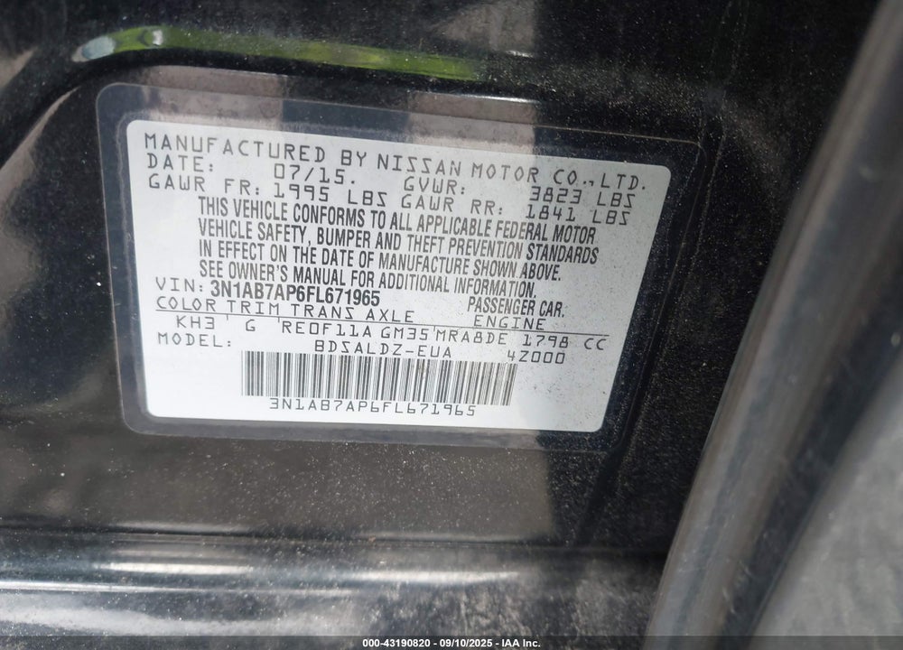 2015 NISSAN SENTRA VIN: 3N1AB7AP6FL671965