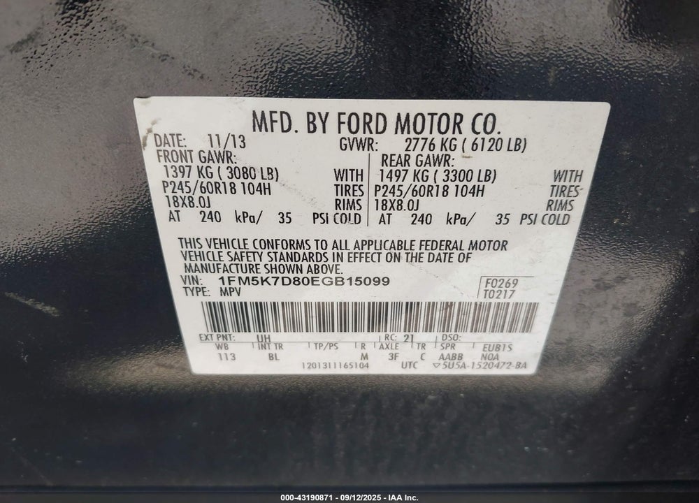 2014 FORD EXPLORER VIN: 1FM5K7D80EGB15099