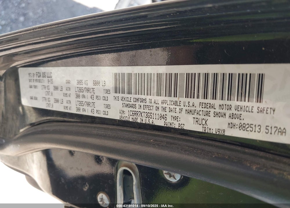 2016 RAM 1500 TRADESMAN VIN: 1C6RR7KT3GS111046