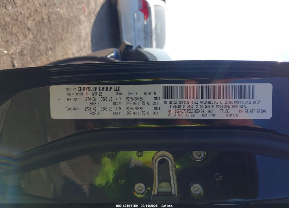 2012 RAM 1500 VIN: 1C6RD7GT5CS265484
