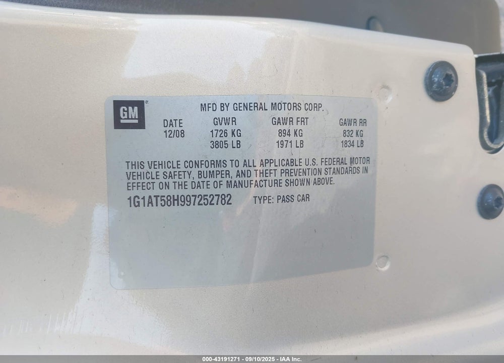 2009 CHEVROLET COBALT VIN: 1G1AT58H997252782