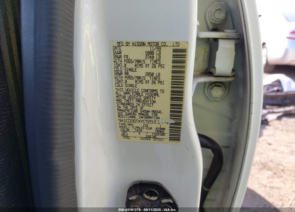 2000 NISSAN XTERRA SE/XE VIN: 5N1ED28TXYC551174
