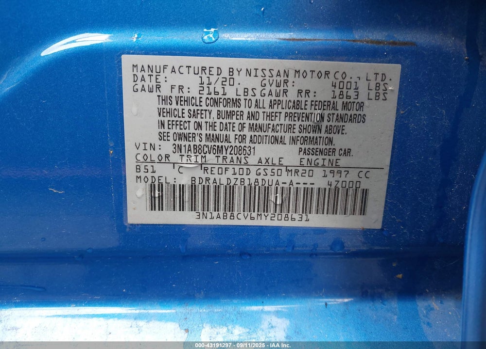2021 NISSAN SENTRA VIN: 3N1AB8CV6MY208631
