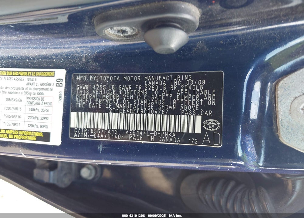 2009 TOYOTA MATRIX VIN: 2T1LE40E69C004767