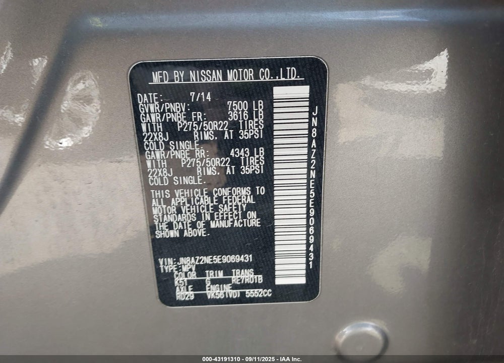 2014 INFINITI QX80 VIN: JN8AZ2NE5E9069431