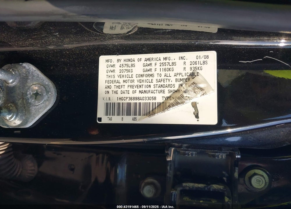 2008 HONDA ACCORD 3.5 EX-L VIN: 1HGCP36898A033058