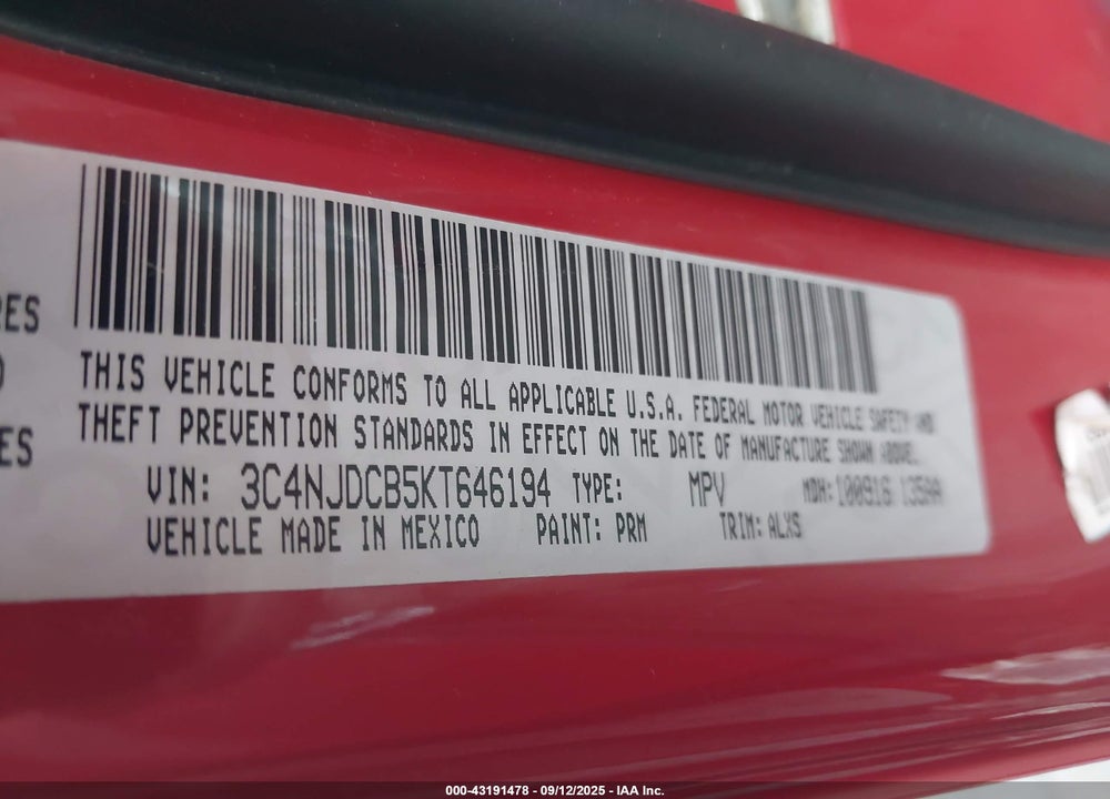 2019 JEEP COMPASS VIN: 3C4NJDCB5KT646194