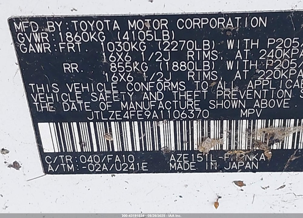 2010 SCION XB VIN: JTLZE4FE9A1106370