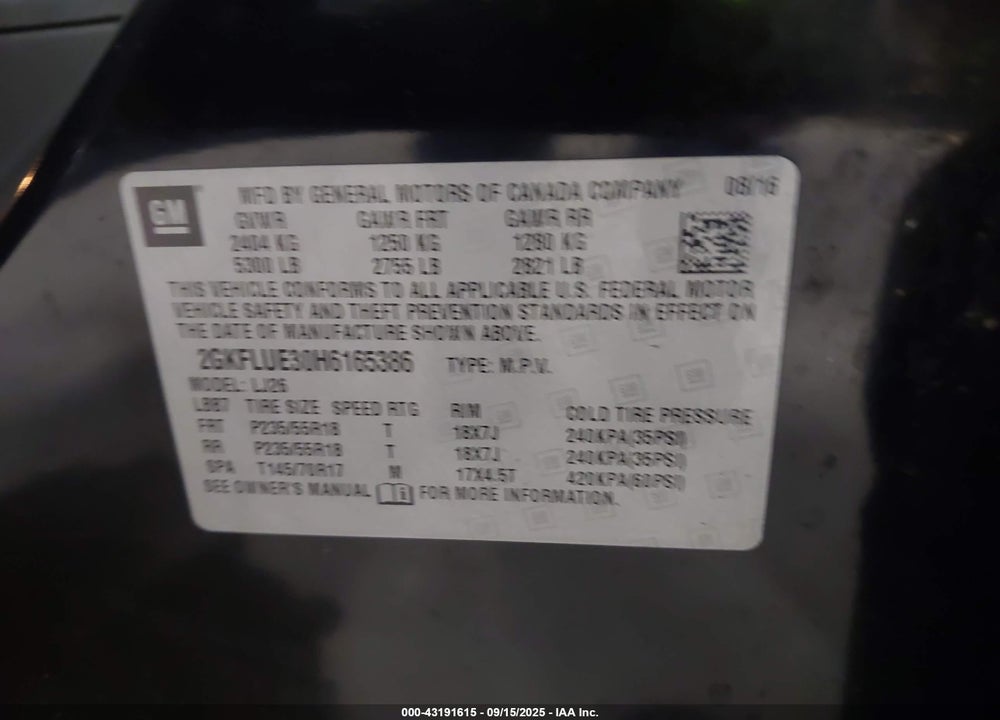 2017 GMC TERRAIN VIN: 2GKFLUE30H6165386